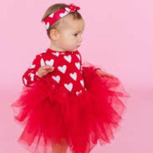 BUMS & ROSES HEART BEET TUTU DRESS, 6-12 MONTHS, LIKE NEW